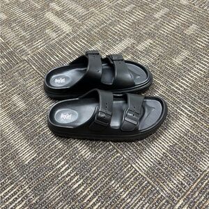 Hey Girl Black Double Buckle Slide Sandals
